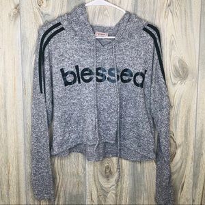 ‼️BRAND NEW‼️Black and Grey Cropped Blessed Hoodie